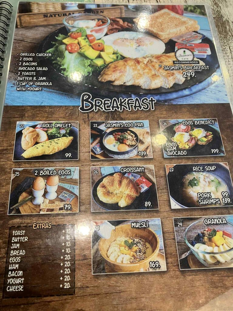 Jasmin’s Cafeのブレックファストメニュー