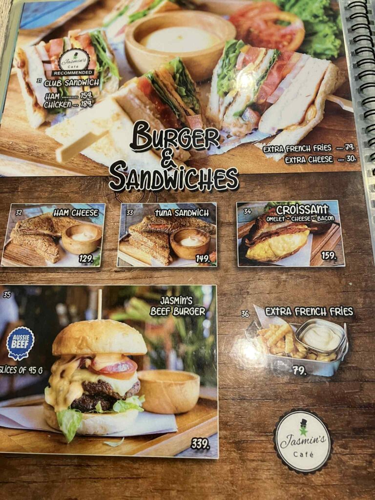 Jasmin’s Cafeのバーガー&サンドイッチメニュー