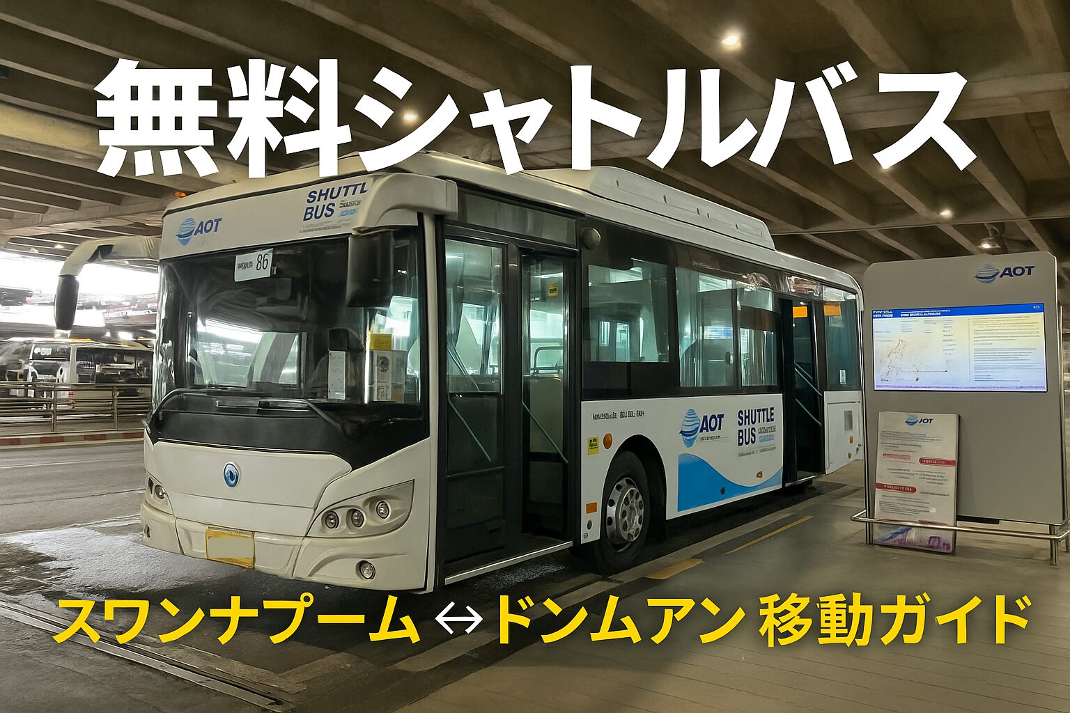スワンナプーム空港の無料シャトルバス乗り場全景