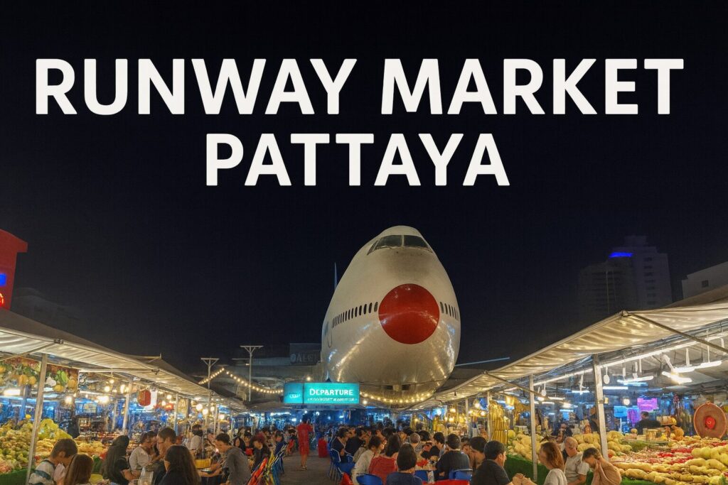 巨大な飛行機を囲む Runway Market Pattaya の夜景、観光客でにぎわう人気ナイトマーケット
