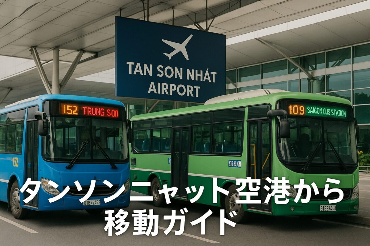 タンソンニャット空港から市内中心部への移動ガイド。152番バスと109番電気バスを比較したアイキャッチ画像