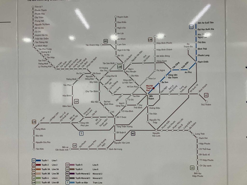 現在は1号線のみ運行中だが、全路線が描かれたホーチミンメトロの未来マップ。