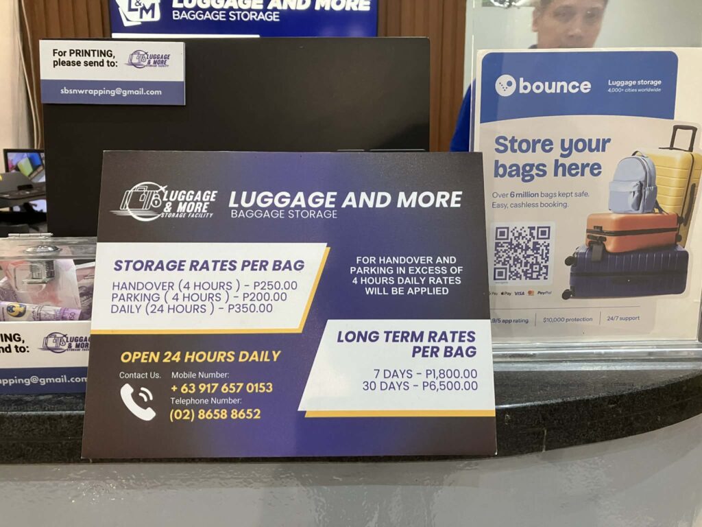 NAIAターミナル3荷物預かり所の料金案内