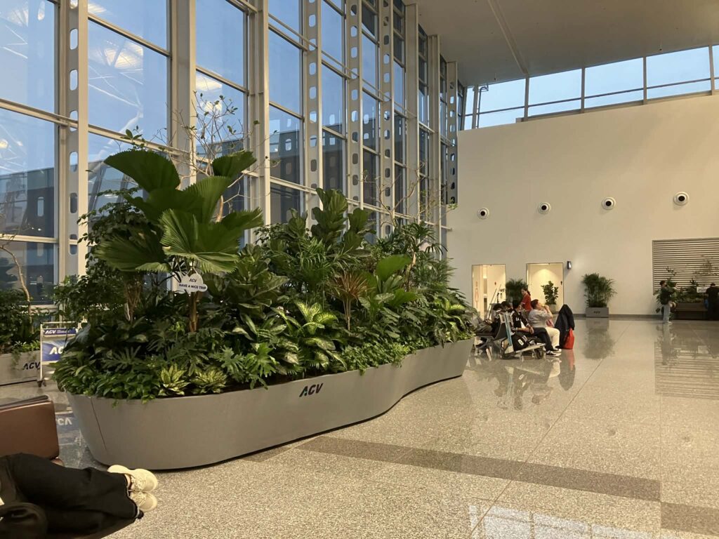 ノイバイ空港T2 出発フロアのグリーンと待機スペース