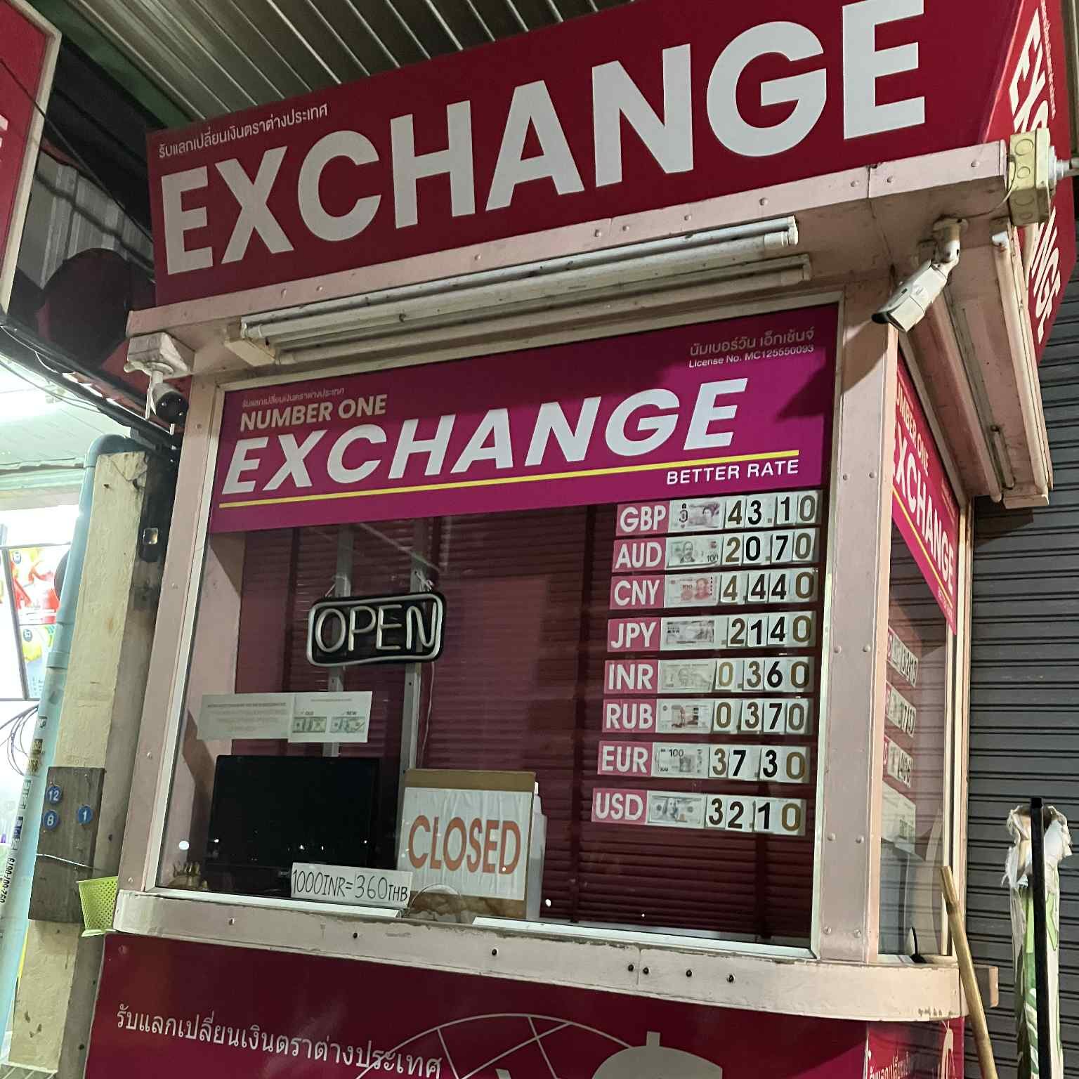 パタヤナイトバザール付近にある両替所