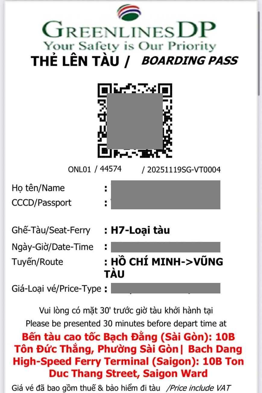 ホーチミン→ブンタウ高速フェリー（Greenlines）の電子チケット