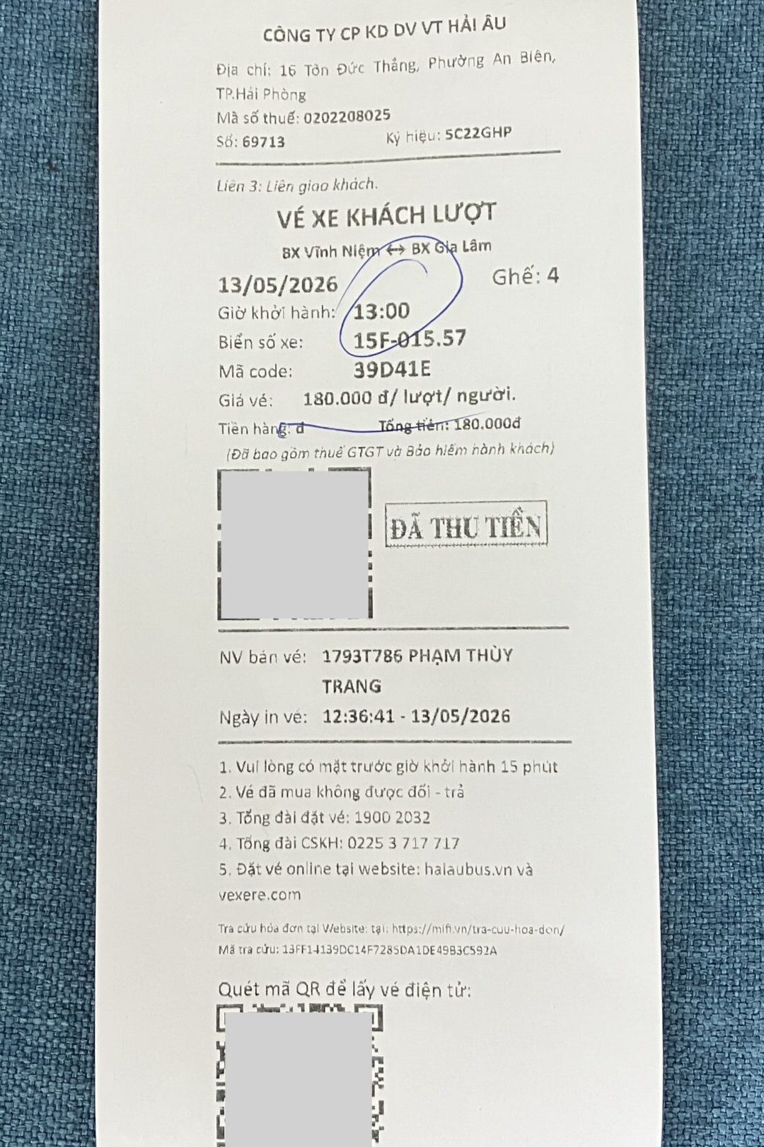 Hai Au Busのリムジンバス乗車券